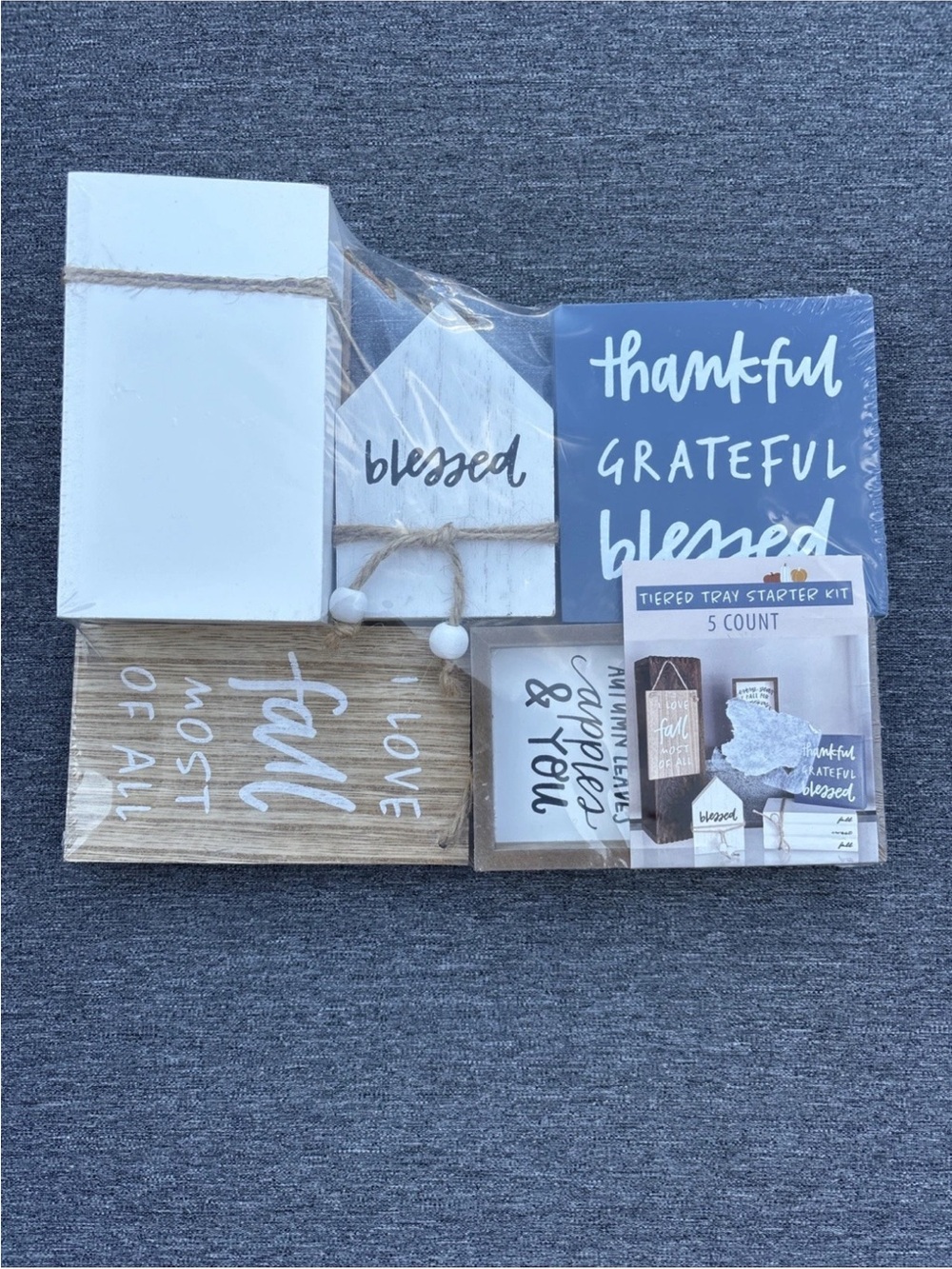 5ct Horizon Group Wood Tiered Tray Signs Starter Kit Sayings Fall Autumn Decor